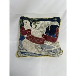 Vintage Christmas Needlepoint‎ Throw Pillow Peace Dove